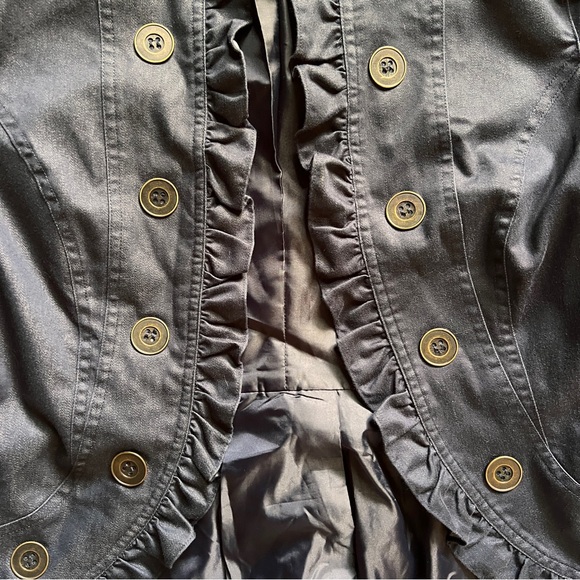 Navy Ruffled Button-Up Jacket - Picture 3 of 8